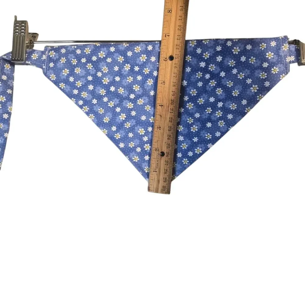 Handmade Medium Blue Daisy Print Bandana Tie-Neck Pet Scarf